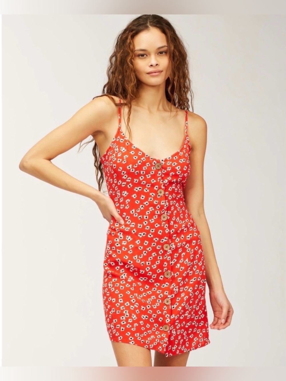 Billabong Red Floral Poppy Button-Front Mini Dress NWT Size Medium